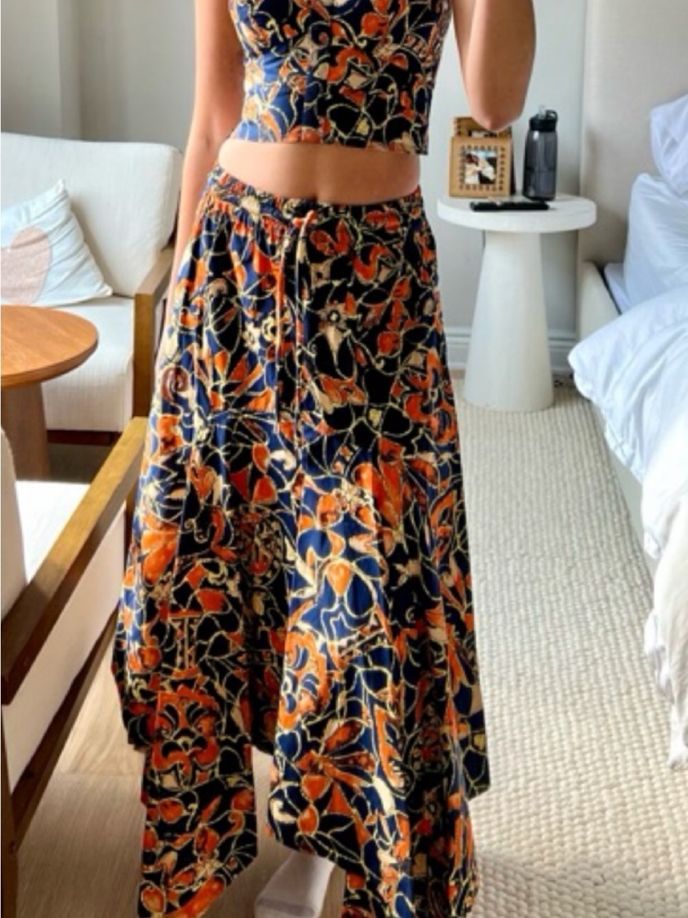 A.L.C. Navy and Orange Floral Maxi Skirt